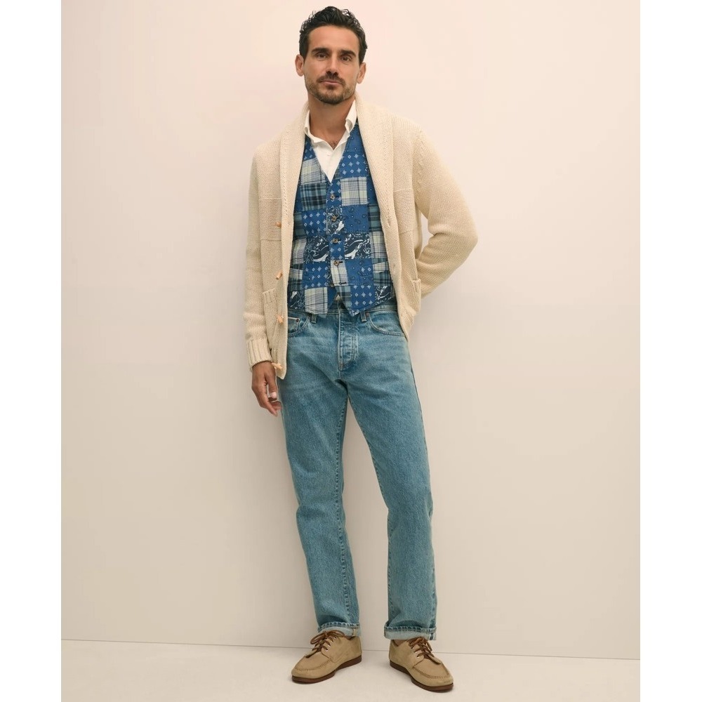 Brooks‎ Brothers Patchwork Madras Vest New 46 Long Blue